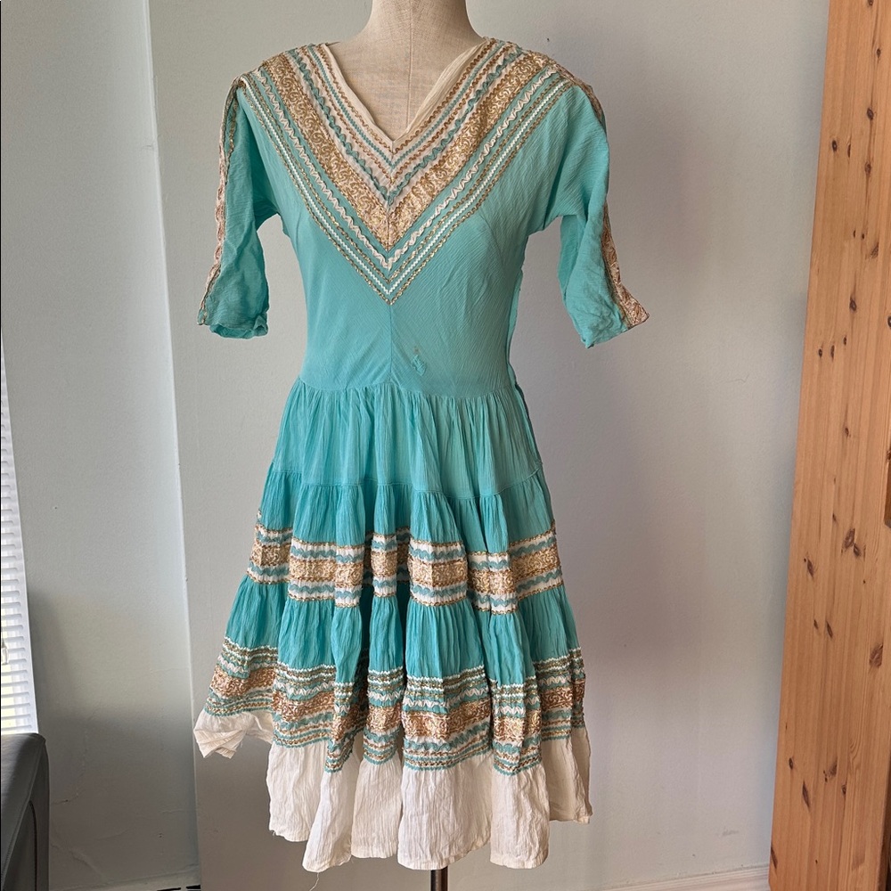 Vintage teal & gold dress - as is